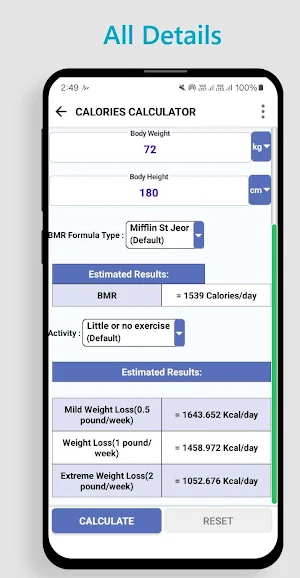 Calories Calculator Screenshot 2