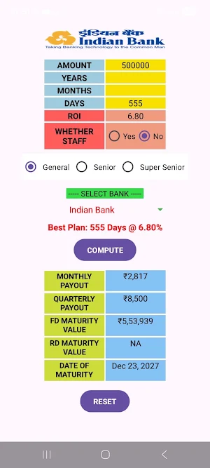 PSU Bank FD and RD Calculator Screenshot 2