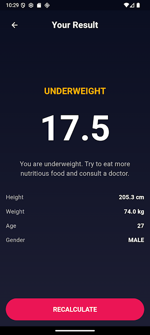 Simple BMI Calculator Screenshot 1