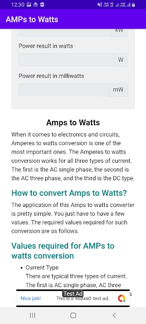 Amperes to Watts Screenshot 2