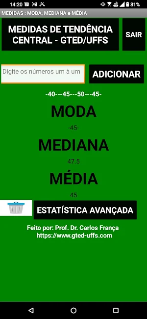 Cálculos da Estatística básica Screenshot 2