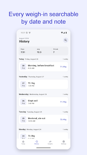 Weight Log — Simple Diary Screenshot 1