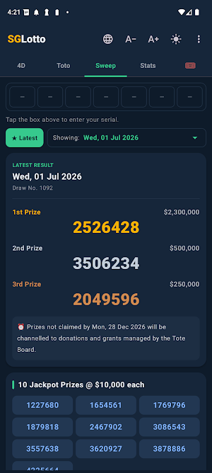 SGLotto: 4D TOTO Sweep Results Screenshot 0