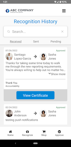Acclaim Recognition Screenshot 2
