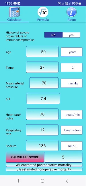APACHE II Score Screenshot 2