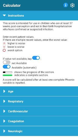 Phoenix Sepsis Calculator Screenshot 0