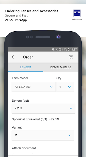 ZEISS OrderApp Screenshot 1
