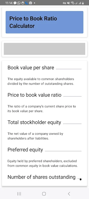Price to Book Ratio Calculator Screenshot 2