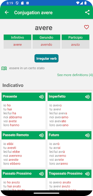 Italian Verb Conjugation Screenshot 1