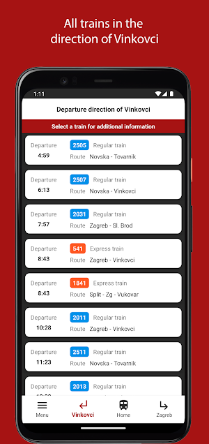 Train timetable Okučani 2023 Screenshot 1
