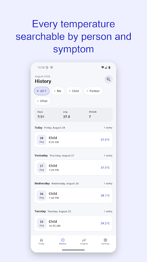 Body Temp Log — Fever Diary Screenshot 1