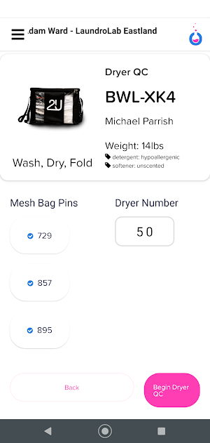 Laundry Processing Screenshot 1