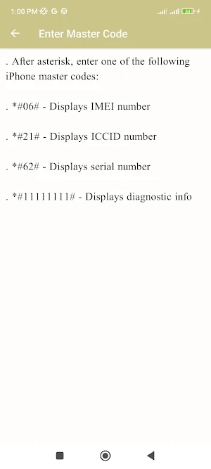 Unlock iPhone Master Codes Screenshot 1