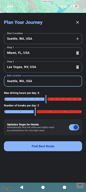 RoadTripPlanner Screenshot 1