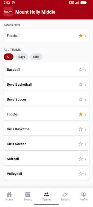 Mount Holly Middle Athletics Screenshot 3