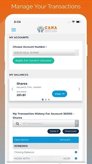 CANA Credit Union Screenshot 1