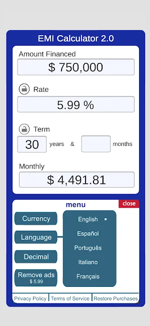 EMI Calculator 2.0 Screenshot 2