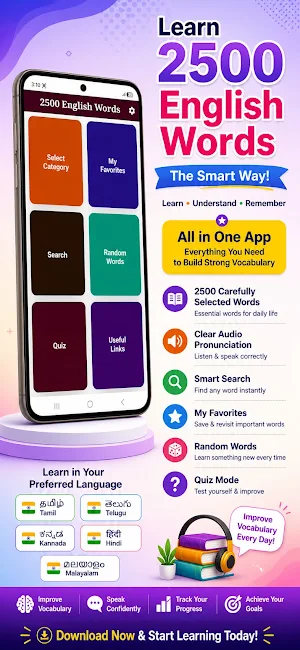 Learn English Words in 5 Langs Screenshot 0
