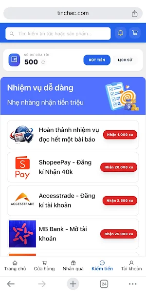 TinChac: Đọc báo kiếm tiền Screenshot 0