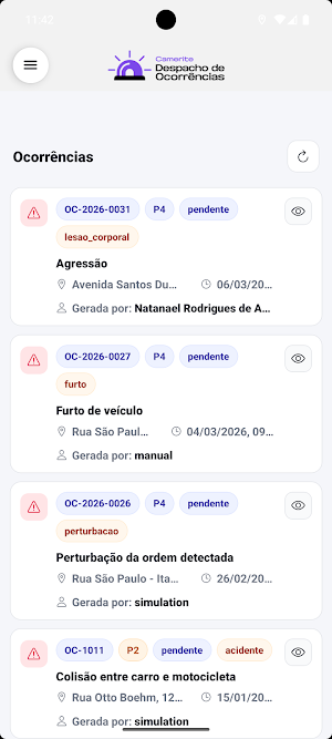 Despacho de Ocorrências Screenshot 2