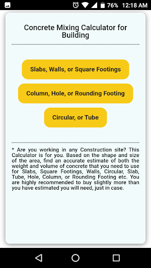 Concrete Mixing Calculator for Building Screenshot 0