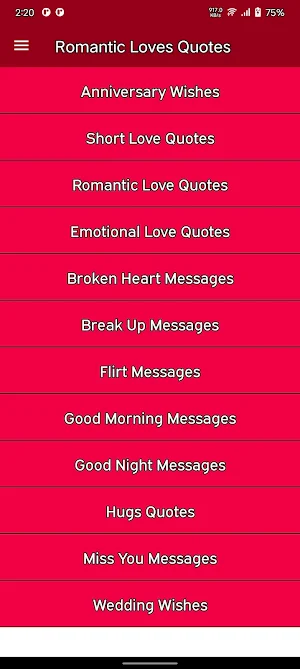 Romantic Love Quotes Screenshot 0