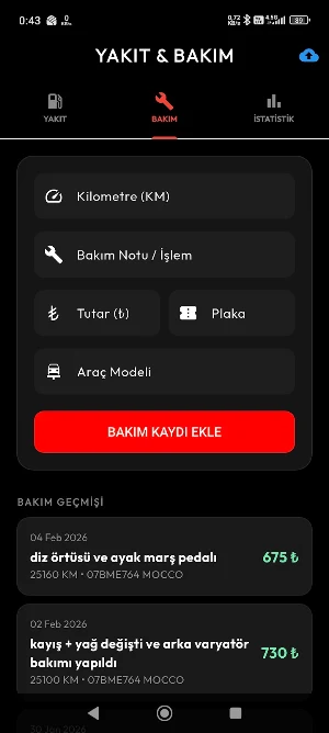 Yakıt ve Bakım Takip Screenshot 2