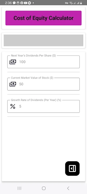 Cost of Equity Calculator Screenshot 0