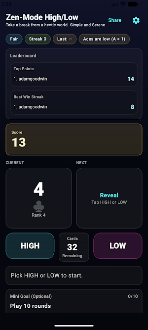 High or Low with Zen Mode Screenshot 0