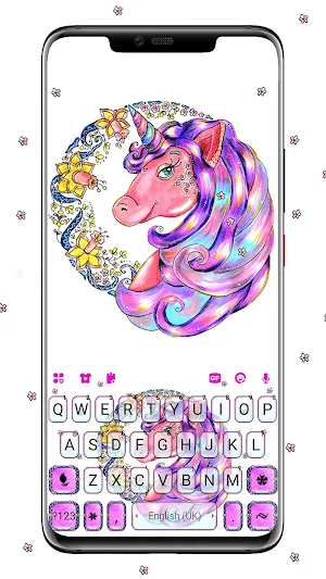 Flower Pink Unicorn Keyboard Background Screenshot 0