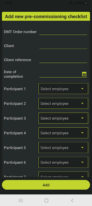 DMT Commissioning checklist Screenshot 1