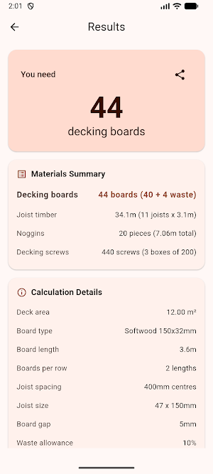 Decking Calculator Screenshot 1