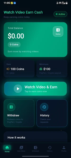 Watch Video Earn Cash Screenshot 1