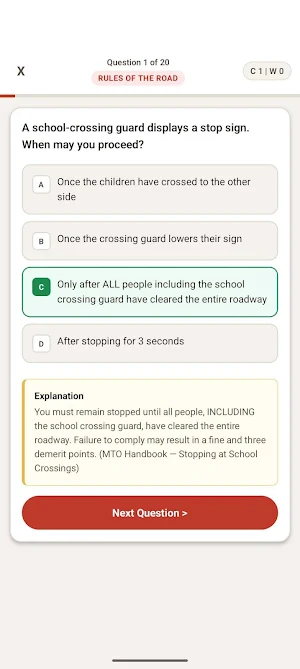 Ontario G1 Practice Test Screenshot 1
