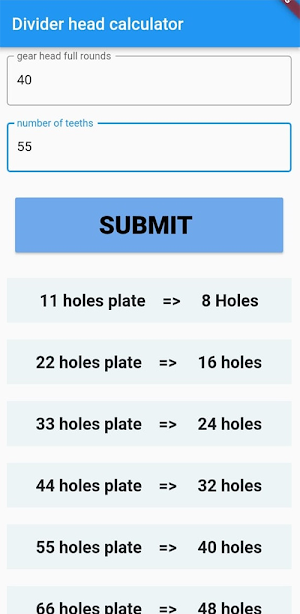 Dividing Head Calculator Screenshot 0