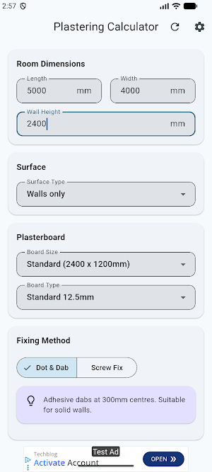 Plastering Calculator Screenshot 1