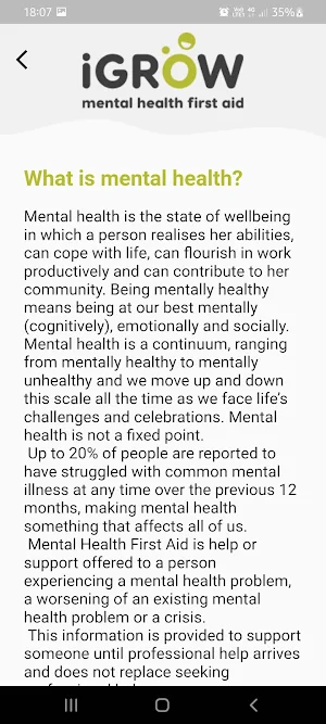 iGrow Mental Health First Aid Screenshot 1