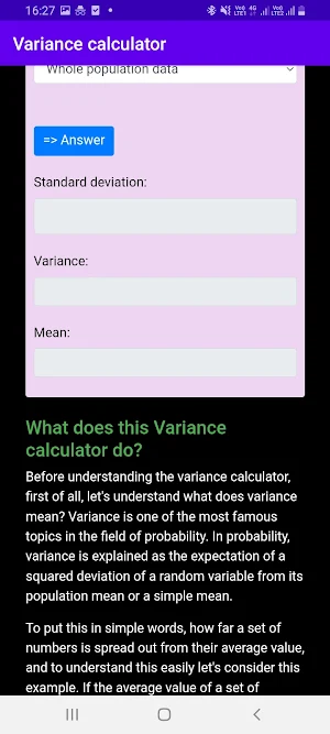 Variance calculator Screenshot 2