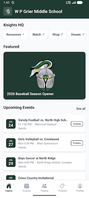 W P Grier Middle Athletics Screenshot 0