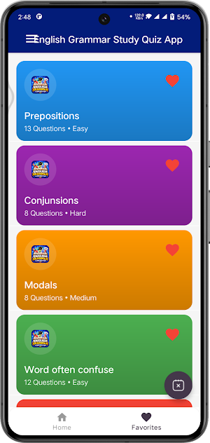 English Grammar Study Quiz App Screenshot 2