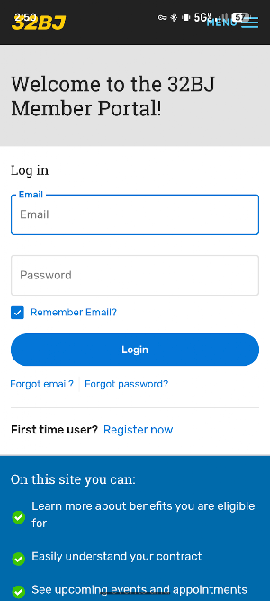 32BJ Member Portal Screenshot 0