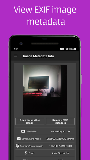 Image Metadata Info - View and remove EXIF Info Screenshot 0