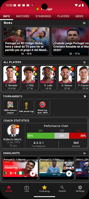 Portugal Soccer Team: Scores Screenshot 1