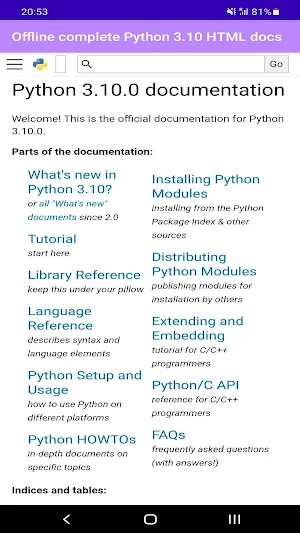 Python 3.10.0 docs Screenshot 0