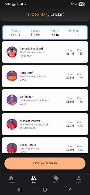 T20 Fantasy Cricket Screenshot 0