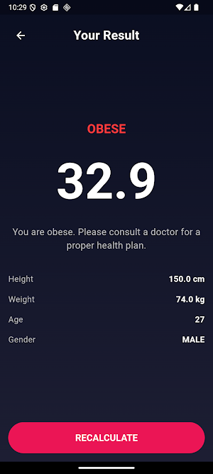 Simple BMI Calculator Screenshot 2