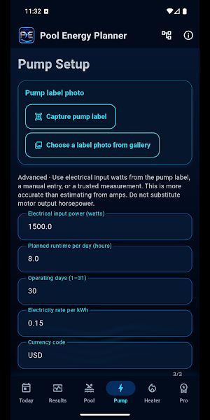 Pool Energy Planner Screenshot 3