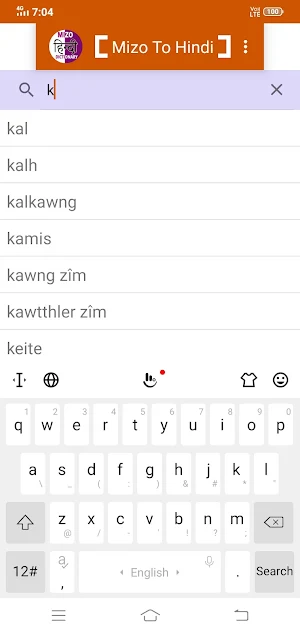 Mizo To Hindi Dictionary Screenshot 0