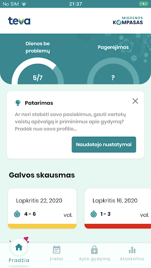 Migrenos kompasas - programėlė migrena sergantiems Screenshot 0