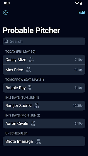 Probable Pitcher Screenshot 1